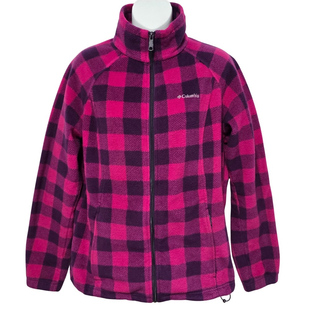 Columbia Womens Full Zip Fleece Jacket Buffalo Plaid Size Large‎ Snow Ski Winter